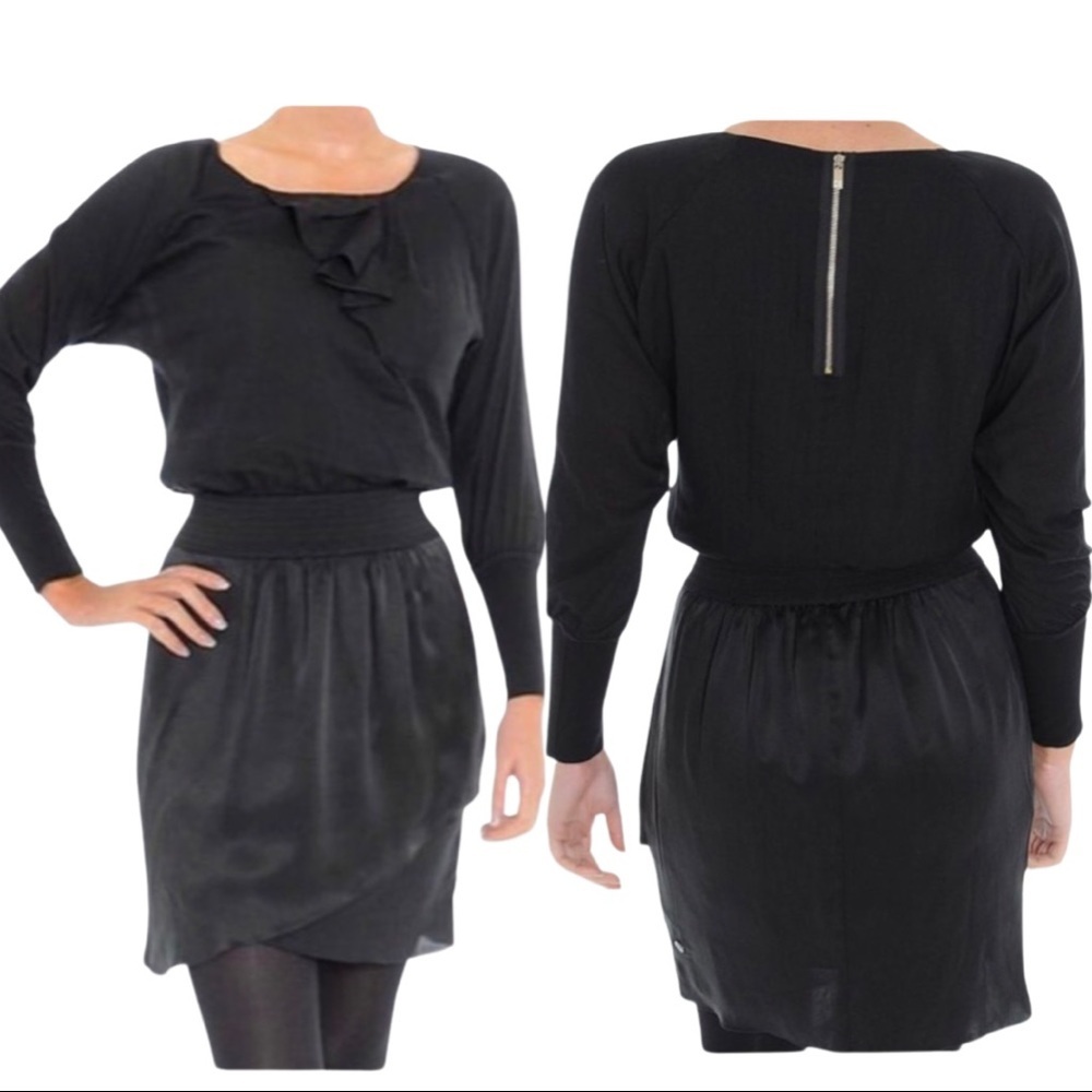 HUGO BOSS Orange Amirella Silk Blend Zip Back Black Dress Long Sleeve Size 8